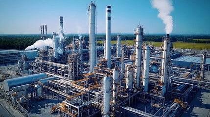 Canvas Print - Oil refinery plant from industry zone, Aerial view.