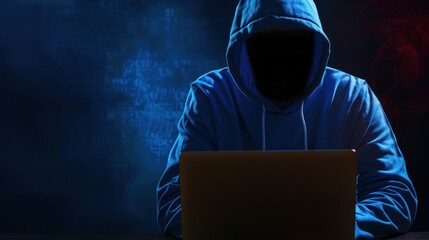 Mysterious Hacker in a Blue Hoodie