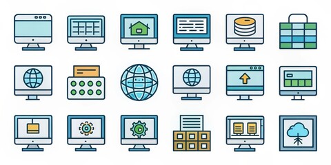 Colorful Computer Monitor Icons for Website and Mobile Application Design