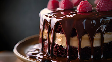 Canvas Print - Decadent cake drizzled with rich, silky chocolate ganache.