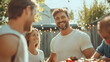 © Korakrich - Weekend BBQ with friends in a sunny backyard, grilling, laughing, and enjoying the holiday atmosphere. The joy of sharing food and laughter creates an inviting and heartwarming outdoor experience.
