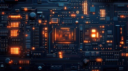 Wall Mural - a background featuring various elements of a printed circuit board, designed as a dynamic digital wa
