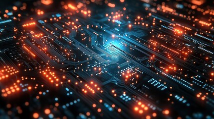 Wall Mural - a banner with abstract printed circuit board elements, representing the intricate connections of tec