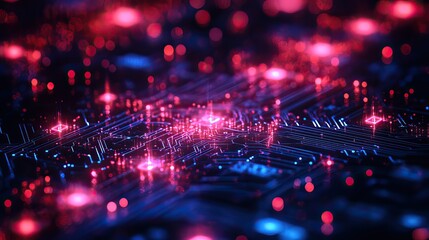 Wall Mural - a banner with abstract printed circuit board elements, representing the intricate connections of tec