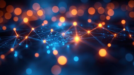 Wall Mural - a blue-toned network illustration, depicting connections and data flow in a digital and technologica
