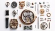 © ckybe - A pristine backdrop highlights the exquisite craftsmanship and intricate mechanisms of finely crafted timepiece components for horology aficionados.