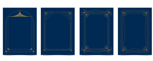 Wall Mural - vintage deco frame on dark blue backgronud. abstract decoration template for a4 vertical design