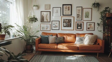 Poster - A gallery wall filled with a mix of framed family photos and artworks, adding a personal touch to the living room  