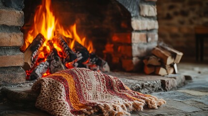 Poster - A cozy hearth warming the home, symbolizing maternal hospitality and warmth. Concept of maternal comfort. 