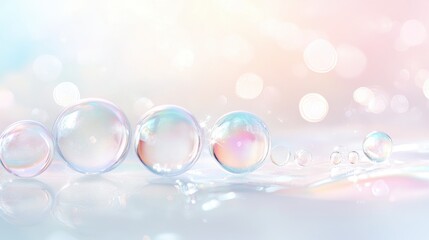 Wall Mural - a series of colorful, clear, and shiny spheres floating on a white surface