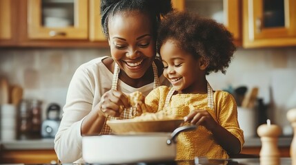 Wall Mural - African American grandmother teaches her grandchild a family recipe in the kitchen  