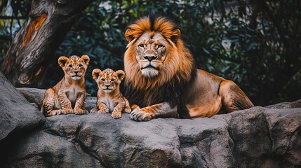 Sticker - A photograph of a family of Lion, highlighting the importance of family and community within the cycle of life.  