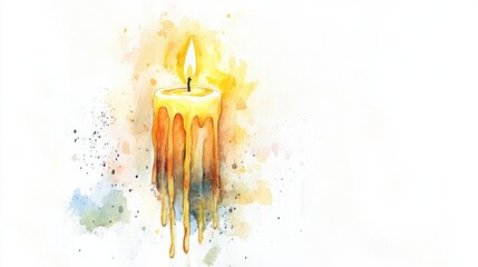 Aufkleber - A vibrant watercolor painting of a candle with a glowing flame, capturing the essence of warmth and tranquility in a serene setting