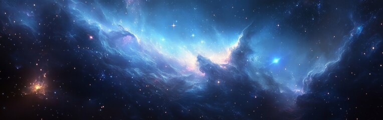 Poster - A vibrant cosmic nebula illuminated by distant stars in the vast expanse of outer space at the edge of a galaxy