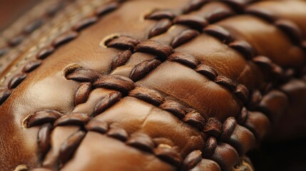 Intricate close-up of handcrafted leather showcasing detailed stitching and texture under soft lighting