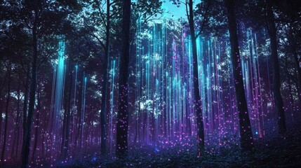 Enchanted Woodland Dreamscape with Glowing Celestial Lights and Shimmering Mystical Ambience