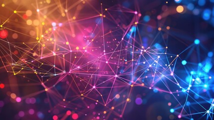 Poster - Colorful abstract network of lines and dots representing digital connections in a vibrant background