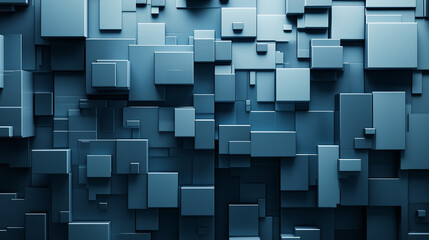 Wall Mural - Blue 3D Shapes neatly organized to make a Tech abstract wallpaper.
