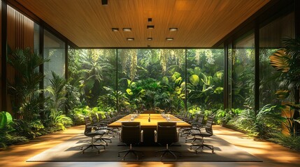 Wall Mural - Modern conference room surrounded by lush greenery