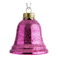 Wall Mural - Pink glitter Christmas bell ornament isolated on transparent background.
