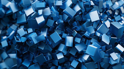 Wall Mural - blue 3d shapes neatly organized to make a tech abstract wallpaper.