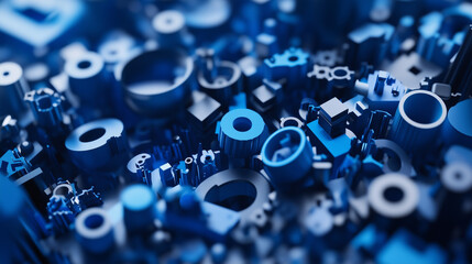 Wall Mural - blue 3d shapes neatly organized to make a tech abstract wallpaper.