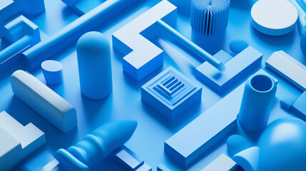 Wall Mural - blue 3d shapes neatly organized to make a tech abstract wallpaper.