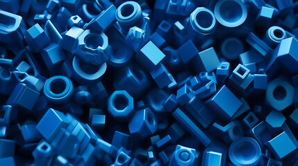 Wall Mural - blue 3d shapes neatly organized to make a tech abstract wallpaper.