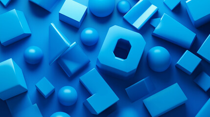 Wall Mural - blue 3d shapes neatly organized to make a tech abstract wallpaper.