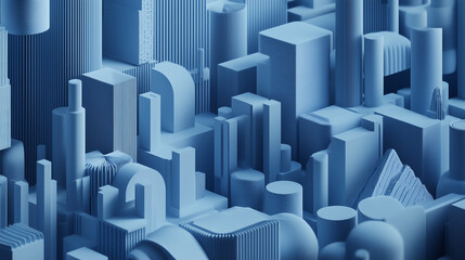Wall Mural - blue 3d shapes neatly organized to make a tech abstract wallpaper.
