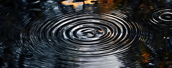 Poster - Black Water surface with gentle ripples and concentric rings, capturing the serene and refreshing essence of calm water