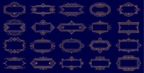 Wall Mural - Vintage art deco ornament golden frames and borders of elegant line, vector set. Vintage art deco golden frames of geometric line ornament, modern or antique ornate borders and decoration elements