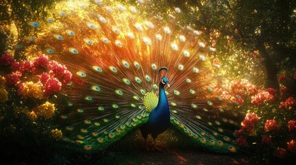 Wall Mural - Peacock in a Garden of Light