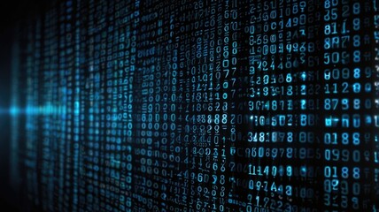 futuristic technology concept featuring glowing blue and black digital binary code. soft neon lights
