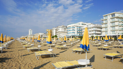 Umbrellas on the beach of Lido di Jesolo near Venice, Veneto region, Italy.