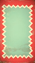 Sticker - Retro zigzag frame with red border and pale green centre, blank for text.