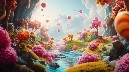 Wall Mural - Sweet fantasy world illustration. Generative AI