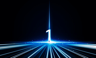 Wall Mural - abstract door open number 1 light of technology background hitech communication concept innovation b