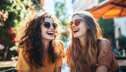 Two Young Women Smiling and Wearing Sunglasses