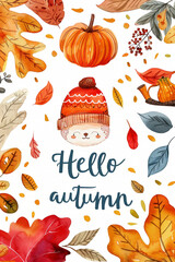 Wall Mural - clipart, watercolor, cute, cozy autumn