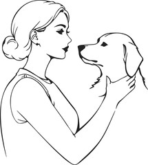 Canvas Print - Woman with Dog Line Art Drawing. Dog and Woman Together Line Art Illustration. Minimalist Trendy Contemporary Design Perfect for Wall Art, Prints, Social Media, Posters, Invitations, Branding Design