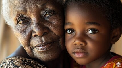 Sticker - Black grandmother and granddaughter portrait, close-up.  