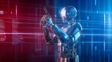 Futuristic Robot Pointing at Digital Interface  AI  Technology  Cyborg  Artificial Intelligence  Innovation