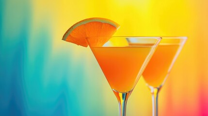 Orange cocktail drinks for festive celebration on vibrant background closeup