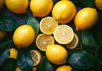 Wall Mural - fresh lemons as background, top view