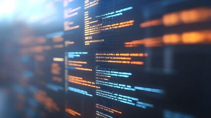 Abstract Code Lines Glowing in Dark Background