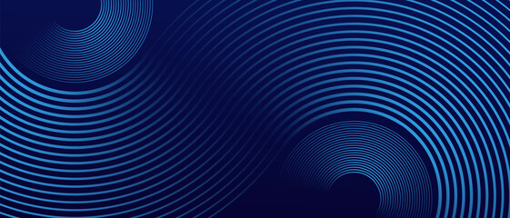 Wall Mural - dark blue circle line abstract background. shiny blue circle geometric lines with future technology 
