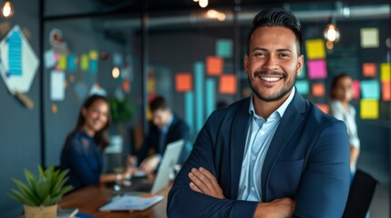 Wall Mural - Confident Latino Businessman in Modern Office Setting