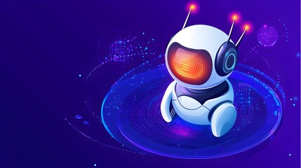 Futuristic AI Robot in Neon Lights  Digital Interface  Technology Concept