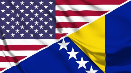 Wall Mural - United waving flag animation of the United States and Bosnia and Herzegovina